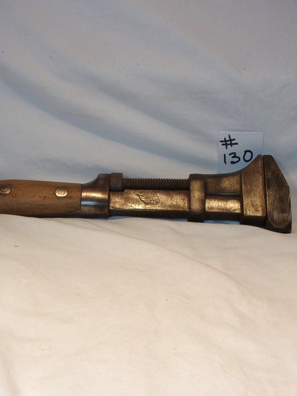 VINTAGE OAK LEAF BRAND 12" MONKEY WRENCH-WOOD HANDLE-EASILY ADJUSTABLE